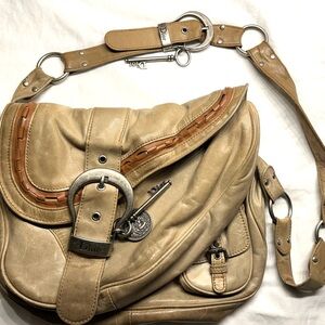 Dior Tan Leather Double Saddle Gaucho Bag